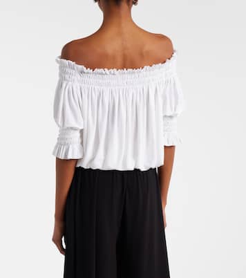 Off-shoulder smocked bodysuit | Norma Kamali