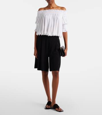 Off-shoulder smocked bodysuit | Norma Kamali