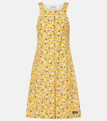 Robe midi en coton à fleurs | Miu Miu