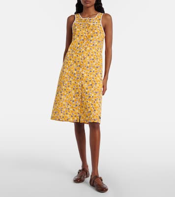 Robe midi en coton à fleurs | Miu Miu