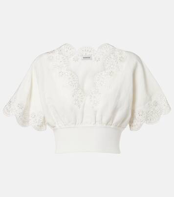 Broderie anglaise linen-blend crop top | Simkhai