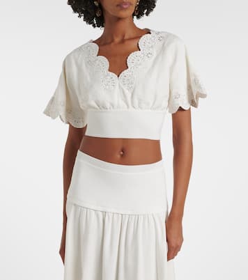 Broderie anglaise linen-blend crop top | Simkhai
