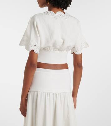 Broderie anglaise linen-blend crop top | Simkhai