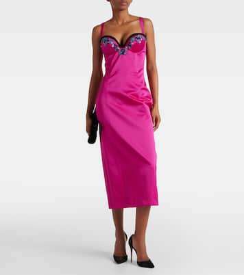 Robe midi en satin à ornements | Miss Sohee