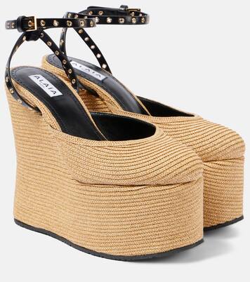 LA leather-trimmed paper straw wedges | Alaïa