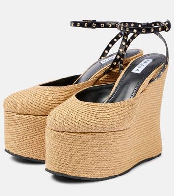 LA leather-trimmed paper straw wedges | Alaïa