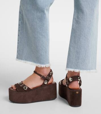 Verzierte Plateausandalen aus Veloursleder | Valentino Garavani