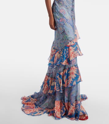 Paisley floral tiered silk chiffon maxi dress | Etro