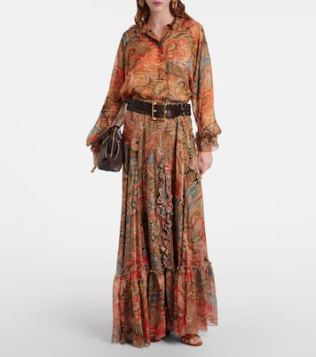 بلوزة من الحرير مكشكشة بطبعات | Etro