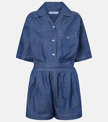 Cotton and linen chambray romper | Prada