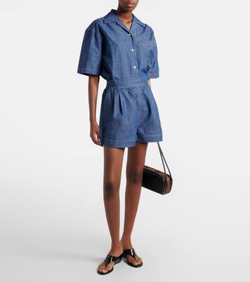 Cotton and linen chambray romper | Prada