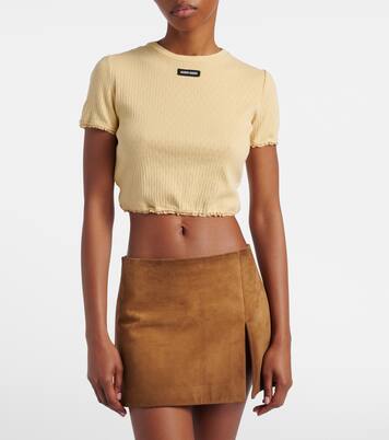 Crop top calado de algodón con encaje | Miu Miu