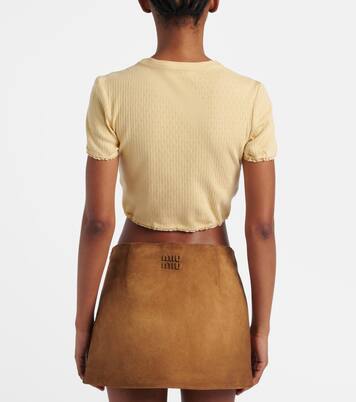 Crop top calado de algodón con encaje | Miu Miu