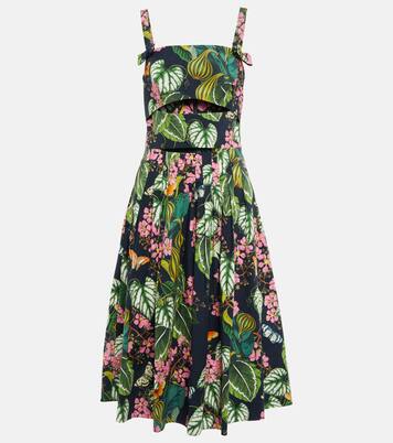 Robe midi imprimée en coton mélangé | Oscar de la Renta