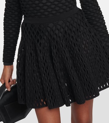 High-rise wool-blend open-knit miniskirt | Alaïa