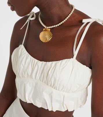 Gathered cotton poplin crop top | Faithfull