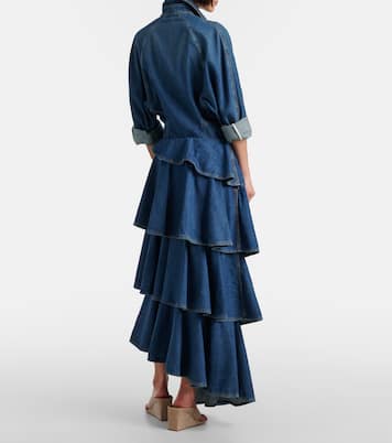 Spiral tiered denim midi skirt | Alaïa