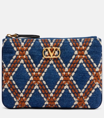 Quiltie 67 embroidered denim pouch | Valentino Garavani