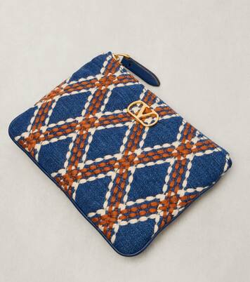 Quiltie 67 embroidered denim pouch | Valentino Garavani