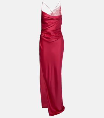 Draped lace-trimmed silk satin gown | The Sei