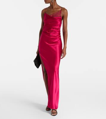 Draped lace-trimmed silk satin gown | The Sei