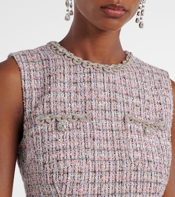 Midikleid aus Bouclé und Chiffon mit Kristallen | Self-Portrait