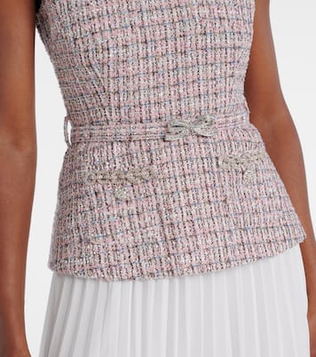 Midikleid aus Bouclé und Chiffon mit Kristallen | Self-Portrait