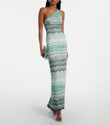 Zigzag one-shoulder lamé maxi dress | Missoni