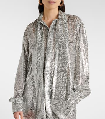 Leopard-print scarf-detail lamé shirt | Stella McCartney