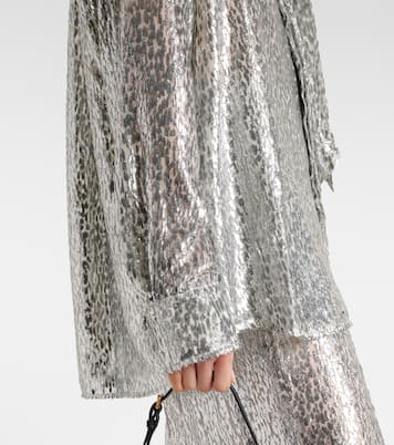 Leopard-print scarf-detail lamé shirt | Stella McCartney