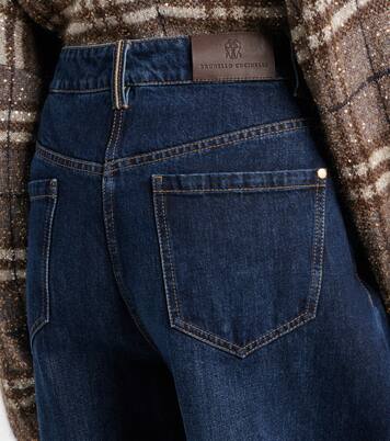 Jeans barrel con piel | Brunello Cucinelli