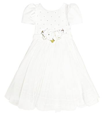 Floral-appliqué embellished tulle dress | Monnalisa