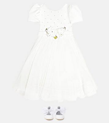 Floral-appliqué embellished tulle dress | Monnalisa