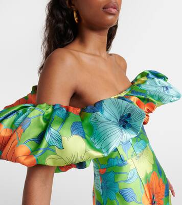 Robe midi imprimée à encolure bardot | Alémais