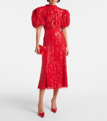 Sequined puff-sleeve midi dress | Rotate