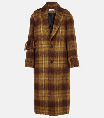 Checked fringed mohair and wool coat | Loewe
