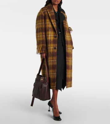 Checked fringed mohair and wool coat | Loewe