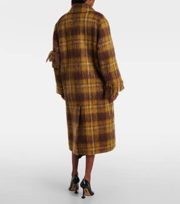 Checked fringed mohair and wool coat | Loewe