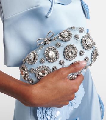 Crystal-embellished satin clutch | Self-Portrait