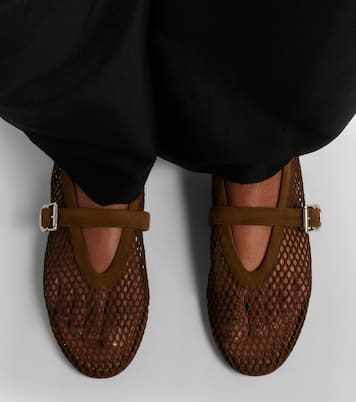 Suede-trimmed fishnet ballet flats | Alaïa