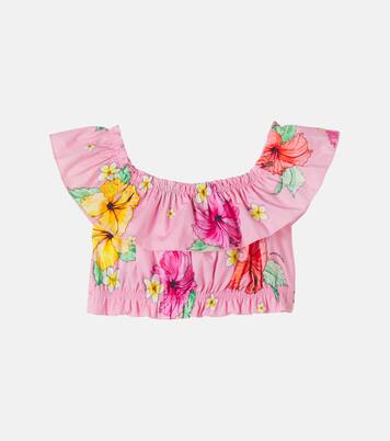 Floral ruffled cotton top | Monnalisa