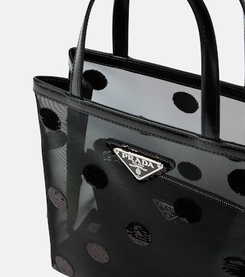 스몰 레더 트리밍 메쉬 토트백 | Prada
