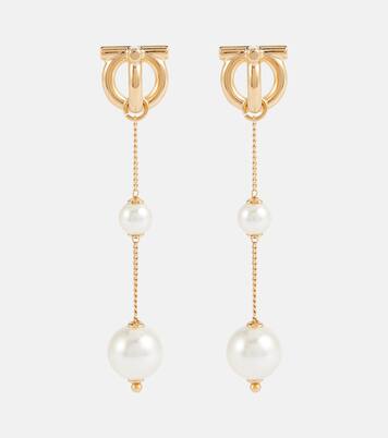 Gancini faux pearl drop earrings | Ferragamo