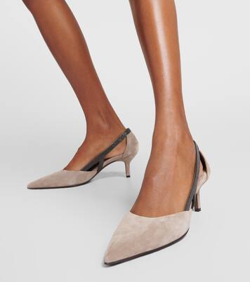 Embellished suede slingback pumps | Brunello Cucinelli