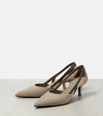Embellished suede slingback pumps | Brunello Cucinelli