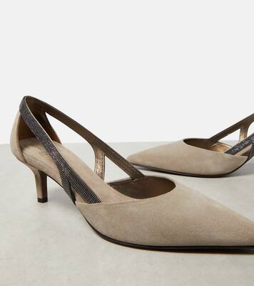 Embellished suede slingback pumps | Brunello Cucinelli