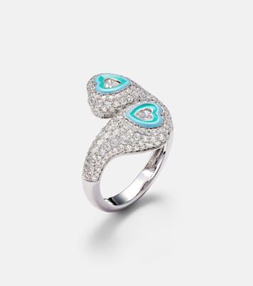 Gemini Heart 18kt white gold pinky ring with diamonds | Kamyen