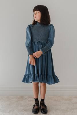 Shirred cotton chambray dress | Petite Amalie  