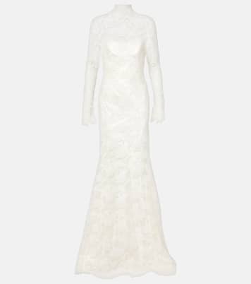 Bridal Adena floral lace-trimmed wool and silk gown | Danielle Frankel