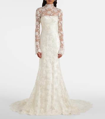 Bridal Adena floral lace-trimmed wool and silk gown | Danielle Frankel